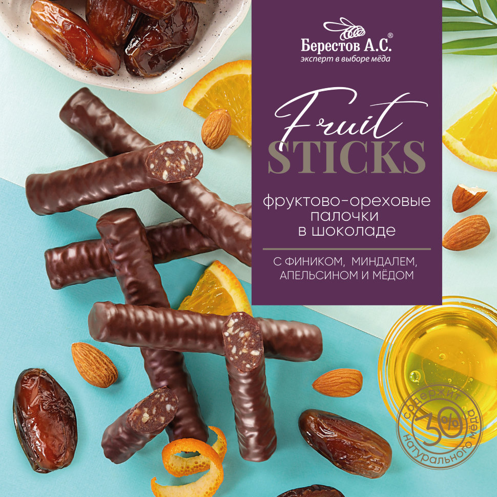  Берестов Fruit Stiсks с фиником, миндалём, апельсином и мёдом, 175г   в Магнитогорске