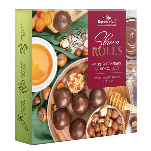  Берестов Shoco Rolls конфеты с фундуком, цукатами моркови  и медом 135г  в Магнитогорске